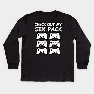 Check Out My Six Pack - Joysticks - Funny Gaming Design Kids Long Sleeve T-Shirt